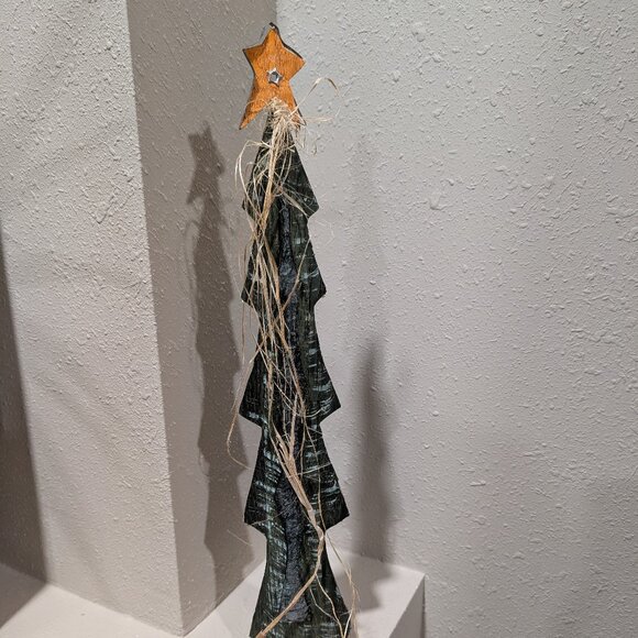 Other - Wood & Metal 18" Tabletop Pine Tree With Star Decoration
